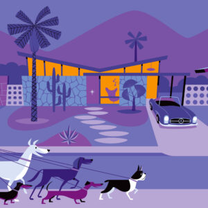 Shag "A KÜLÖNC MADÁR" • Gyalogkakukk pórázon Palm Springs-ben (78cm x 121cm)