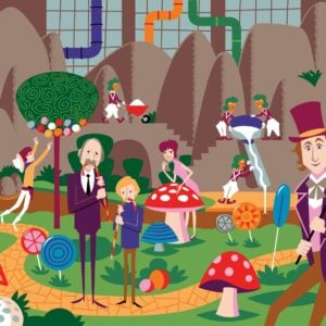 Shag "A VILÁG EGY HAMISÍTATLAN FANTÁZIA - Willy Wonka a csokoládégyárban" • Paramount Filmstúdió 1971 (70 cm x 120 cm)
