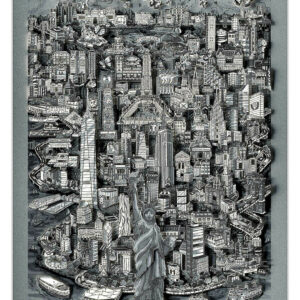 Charles Fazzino “A SZABADSÁG HÖLGY SZOBOR VIGYÁZ NYC-RE / MONOKRÓM - 3D” (Keretezett méret 80 x 60cm)