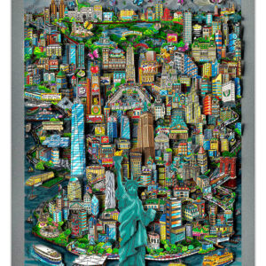 Charles Fazzino “A SZABADSÁG HÖLGY SZOBOR VIGYÁZ NYC-RE / SZÍNES - 3D” (Keretezett méret 80 x 60cm)